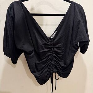 Zara Black Gathered V-Neck Blouse